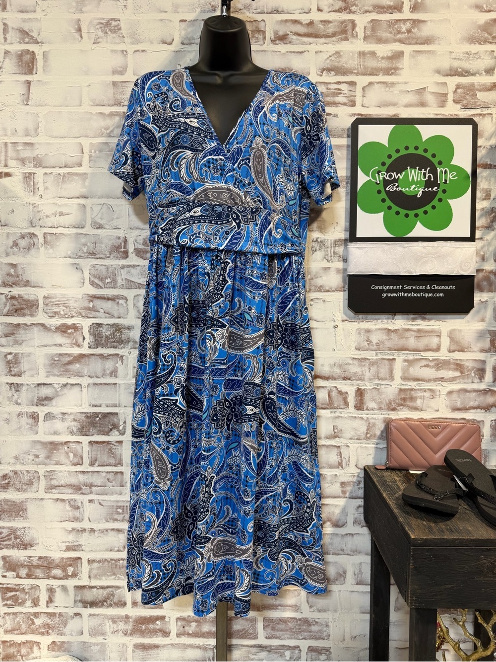 Blue Paisley V-Neck Women’s Dress